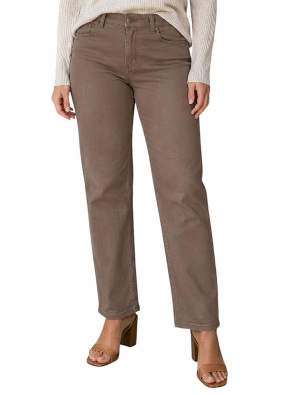 NYDJ Marilyn Straight Jeans Women’s 20W Plus Cool Embrace Lift Tuck Tan Brown